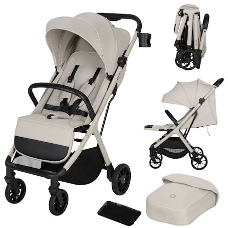 Poussette compacte cloe plus avec grandes roues, pliage automatique et ventilation Beige sand+Black onyx+Green sage 1 - vertbaudet enfant 