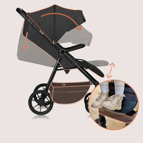 Poussette tout-terrain mira jusqu’à 22 kg avec grandes roues et assise spacieuse Black onyx+Green emerald+Grey graphite 15 - vertbaudet enfant 