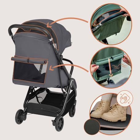 Poussette ultra-compacte bess légère avec pliage rapide, compatible avion Beige sand+Green forest+Grey stone 18 - vertbaudet enfant 