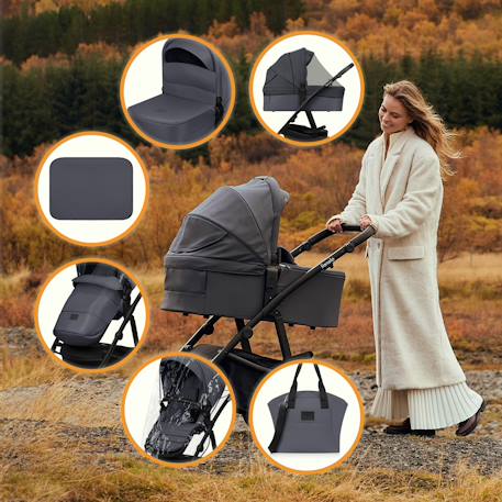 Poussette 3en1 amber plus avec nacelle, siège-auto, sac et accessoires Beige sand+Green forest+Grey graphite 18 - vertbaudet enfant 