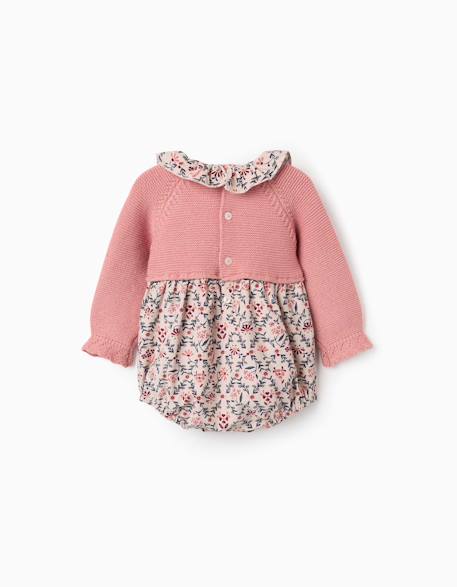 Barboteuse bi-matière avec motif floral Beige clair 2 - vertbaudet enfant 
