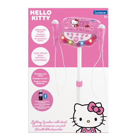 Microphone hello kitty sur pied ajustable lumineux avec enceinte, 2 micros et effets vocaux, fonction bluetooth Rose 5 - vertbaudet enfant 