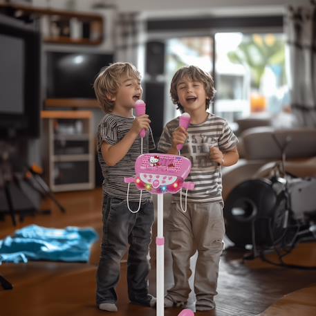 Microphone hello kitty sur pied ajustable lumineux avec enceinte, 2 micros et effets vocaux, fonction bluetooth Rose 4 - vertbaudet enfant 