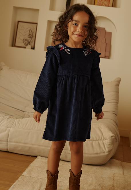 Robe enfant en velours côtelé ilana Bleu 1 - vertbaudet enfant 