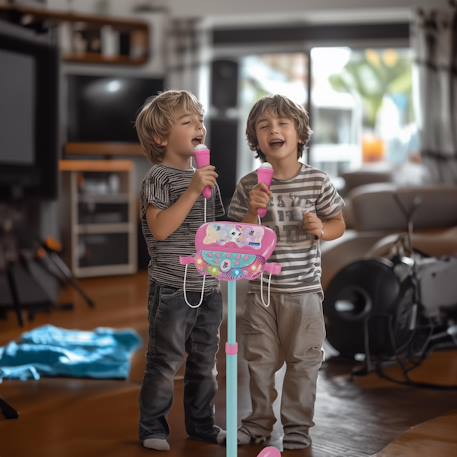 Microphone licorne sur pied ajustable lumineux avec enceinte, 2 micros et effets vocaux, fonction bluetooth Rose 4 - vertbaudet enfant 