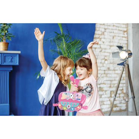 Microphone licorne sur pied ajustable lumineux avec enceinte, 2 micros et effets vocaux, fonction bluetooth Rose 3 - vertbaudet enfant 