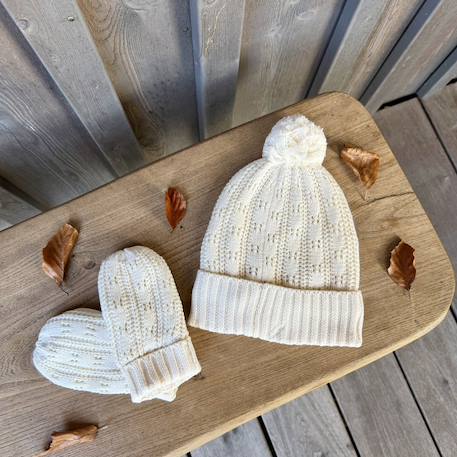 Bonnet enfant et moufles en tricot elise Ecru 5 - vertbaudet enfant 