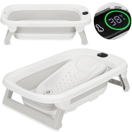 Baignoire pliable bébé babybubble avec thermomètre et 2 hauteurs réglables Grey ash+Pink mist 1 - vertbaudet enfant 