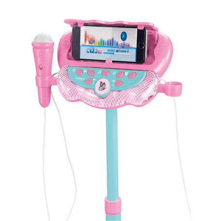 Microphone licorne sur pied ajustable lumineux avec enceinte, 2 micros et effets vocaux, fonction bluetooth Rose 6 - vertbaudet enfant 