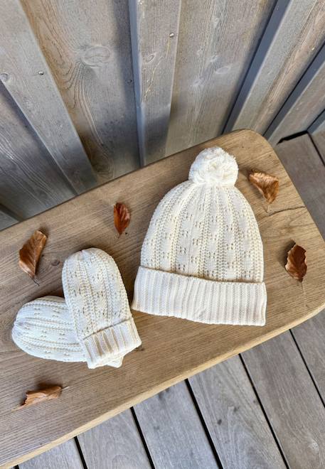 Bonnet enfant et moufles en tricot elise Ecru 1 - vertbaudet enfant 