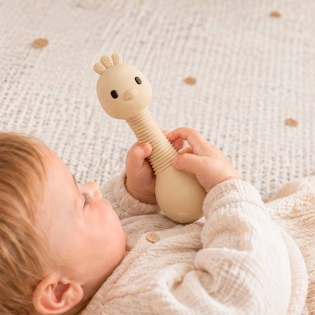 Hochet sensoriel bébé en silicone à mordiller Beige+Jaune 4 - vertbaudet enfant 