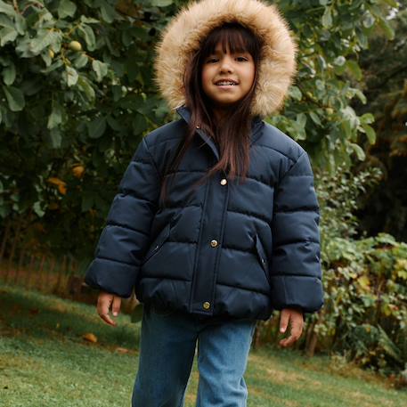 Doudoune enfant imperméable doublée sherpa avec capuche adèle Bleu 6 - vertbaudet enfant 