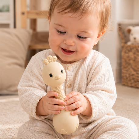 Hochet sensoriel bébé en silicone à mordiller Beige+Jaune 3 - vertbaudet enfant 