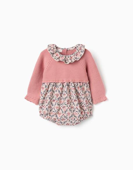 Barboteuse bi-matière avec motif floral Beige clair 1 - vertbaudet enfant 