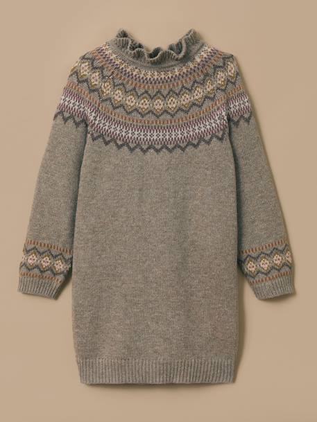 Robe jacquard en laine fille Beige 1 - vertbaudet enfant 