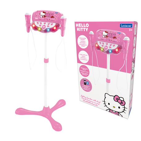 Microphone hello kitty sur pied ajustable lumineux avec enceinte, 2 micros et effets vocaux, fonction bluetooth Rose 1 - vertbaudet enfant 