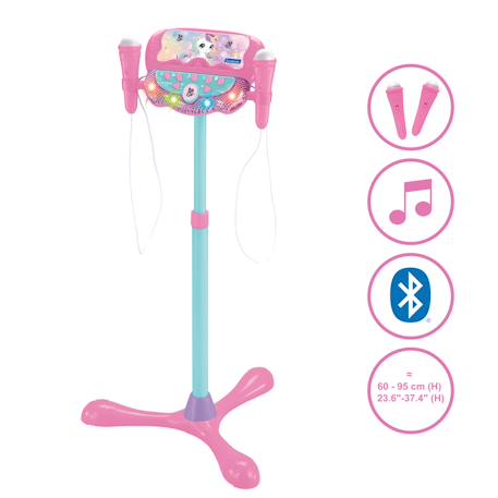 Microphone licorne sur pied ajustable lumineux avec enceinte, 2 micros et effets vocaux, fonction bluetooth Rose 2 - vertbaudet enfant 