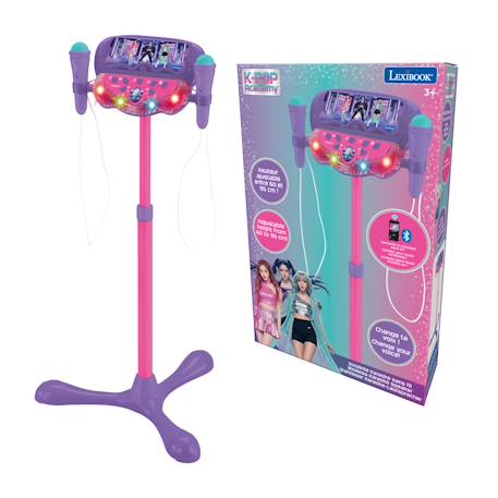 Microphone k-pop academy sur pied ajustable lumineux avec enceinte, 2 micros et effets vocaux, fonction bluetooth Purple/blue/pink 1 - vertbaudet enfant 