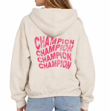 Sweat à capuche fille hoodie Beige+Rose 2 - vertbaudet enfant 