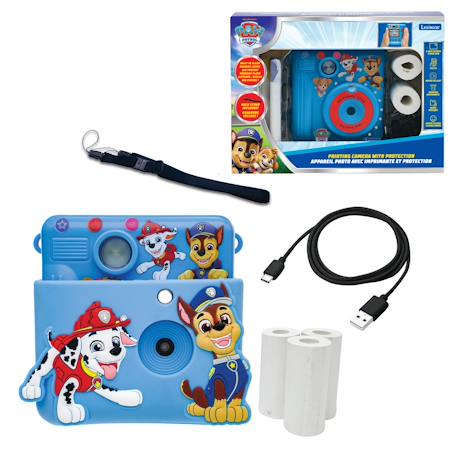 Starcam® print, pack caméra avec imprimante instantanée, mémoire flash intégrée, 4 rouleaux de papier, dragonne, protection 3d pat'patrouille et kit de personnalisation inclus BLEU 1 - vertbaudet enfant 