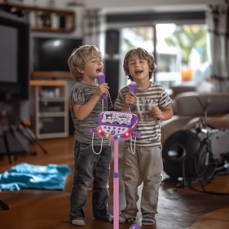 Microphone kuromi sur pied ajustable lumineux avec enceinte, 2 micros et effets vocaux, fonction bluetooth Violet 3 - vertbaudet enfant 