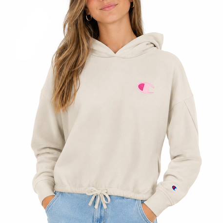 Sweat à capuche fille hoodie Beige+Rose 1 - vertbaudet enfant 