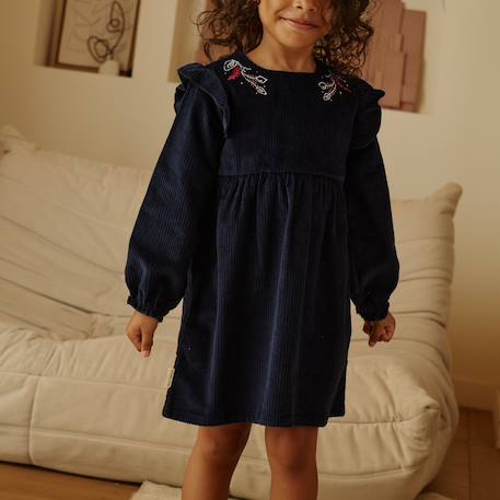 Robe enfant en velours côtelé ilana Bleu 6 - vertbaudet enfant 
