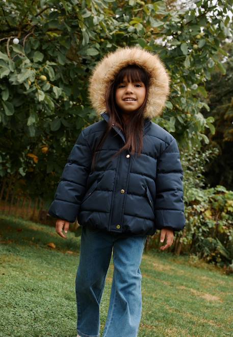 Doudoune enfant imperméable doublée sherpa avec capuche adèle Bleu 1 - vertbaudet enfant 