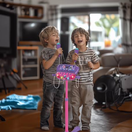 Microphone k-pop academy sur pied ajustable lumineux avec enceinte, 2 micros et effets vocaux, fonction bluetooth Purple/blue/pink 3 - vertbaudet enfant 
