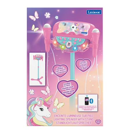 Microphone licorne sur pied ajustable lumineux avec enceinte, 2 micros et effets vocaux, fonction bluetooth Rose 5 - vertbaudet enfant 