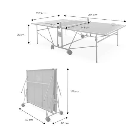 Table de ping pong outdoor, avec 2 raquettes et 3 balles, pour utilisation extérieure + housse en pvc Bleu+Gris 2 - vertbaudet enfant 