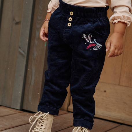 Pantalon enfant en velours côtelé ilana Bleu 5 - vertbaudet enfant 