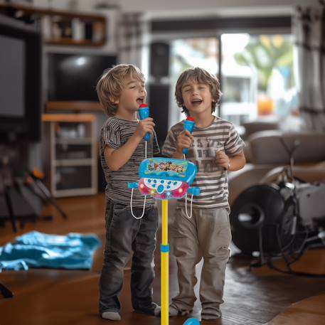 Microphone pat’ patrouille sur pied ajustable lumineux avec enceinte, 2 micros et effets vocaux, fonction bluetooth Bleu 3 - vertbaudet enfant 