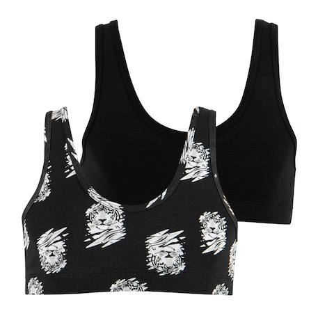 Lot de 2 brassières fille ecopack athena fille Floral-rose poudre+Imprimé tigres-noir+Motif-noir 6 - vertbaudet enfant 