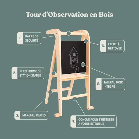 Tour d'apprentissage et tableau montessori bois fsc® Marron - blanc 3 - vertbaudet enfant 