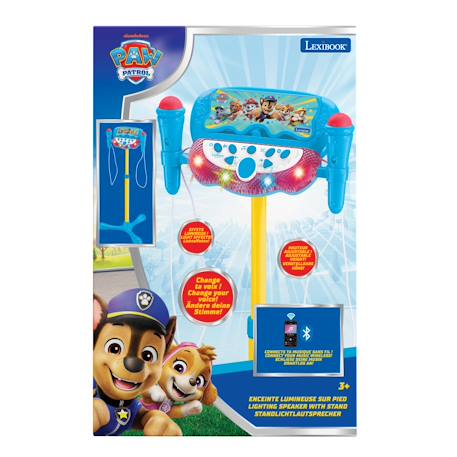 Microphone pat’ patrouille sur pied ajustable lumineux avec enceinte, 2 micros et effets vocaux, fonction bluetooth Bleu 5 - vertbaudet enfant 