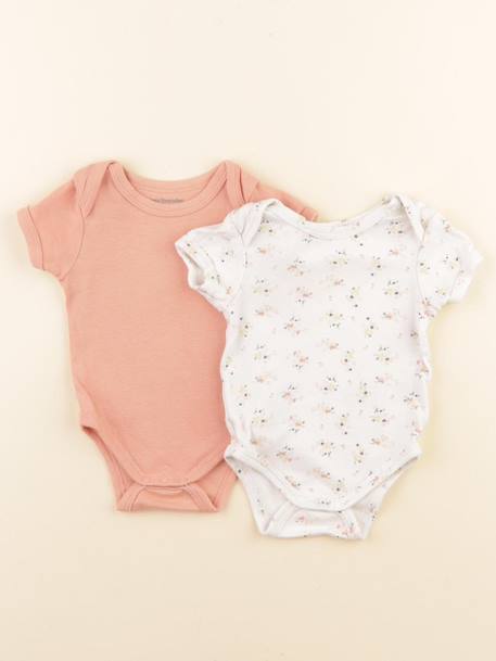 Lot de 2 bodies en coton - 3 mois Blanc, orange 1 - vertbaudet enfant 