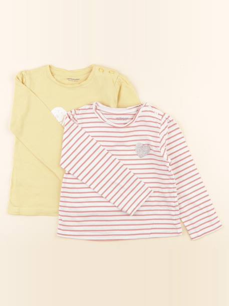 Lot de 2 tee-shirts - 24 mois Jaune, rose 1 - vertbaudet enfant 
