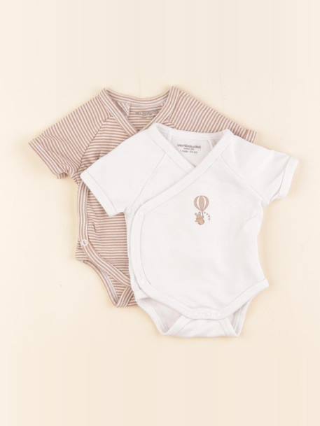 Lot de 2 bodies en coton - 1 mois Beige, blanc 1 - vertbaudet enfant 