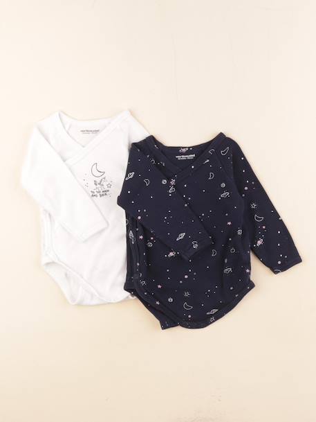 Lot de 2 bodies en coton - 12 mois Blanc, bleu 1 - vertbaudet enfant 