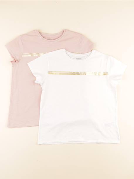 Lot de 2 tee-shirts - 12 ans Blanc, rose 1 - vertbaudet enfant 