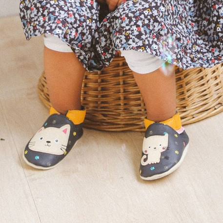 Chaussons bébé cuir souple nina le chat Bleu marine 2 - vertbaudet enfant 