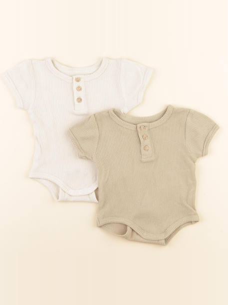 Lot de 2 bodies en coton - 3 mois Beige, vert 1 - vertbaudet enfant 