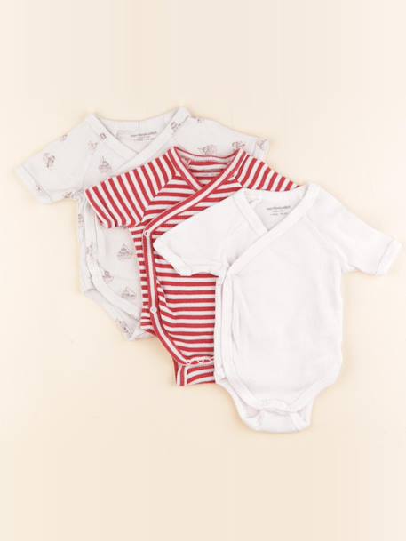 Lot de 3 bodies en coton - 1 mois Blanc, rouge 1 - vertbaudet enfant 