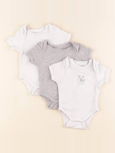 Lot de 3 bodies en coton - 1 mois Blanc, gris 1 - vertbaudet enfant 