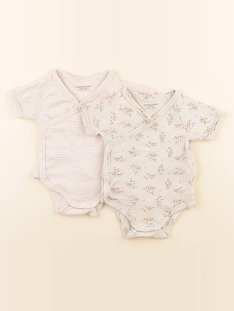 Lot de 2 bodies en coton - 3 mois Beige, rose 1 - vertbaudet enfant 