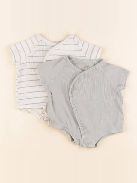 Lot de 2 bodies en coton - 1 mois Beige, vert 1 - vertbaudet enfant 