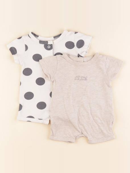 Lot de 2 pyjamas coton - 1 mois Beige, blanc 1 - vertbaudet enfant 