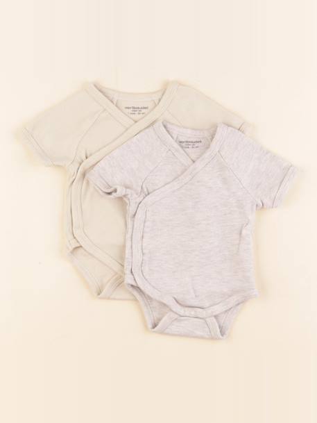 Lot de 2 bodies en coton - 1 mois Gris, jaune 1 - vertbaudet enfant 