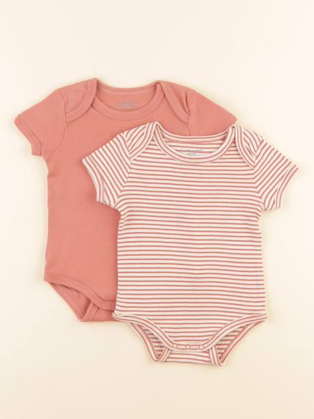 Lot de 2 bodies en coton - 12 mois Rose 1 - vertbaudet enfant 